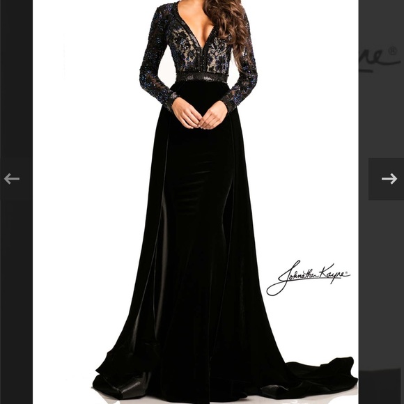 Johnathan Kayne Dresses & Skirts - NWT Johnathan Kayne gown 8013 black velvet lace blue sparkle long sleeve size 4